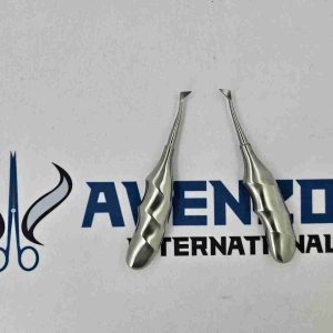 Stainless steel dental Cryer elevators for tooth root elevation and extraction procedures.