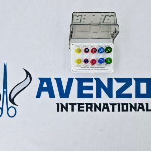 Overhead view of dental drill guide positioning kit displaying millimeter sizes from 6mm to 12mm.