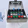 Front-angled view of open surgical metal case holding a complete 18-piece dental implant extractor tool set.