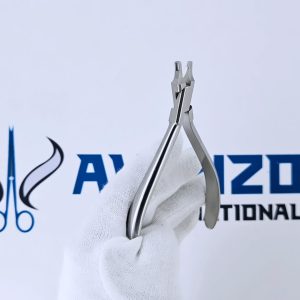 Close-up of the working tip of a vertical clear aligner plier