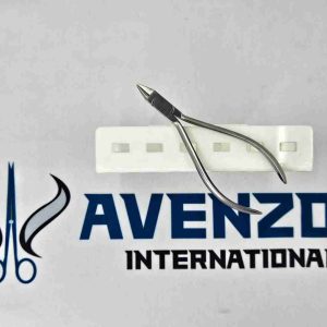 Premium stainless steel dental orthodontic pliers displayed on white surface with Avenzor branding.